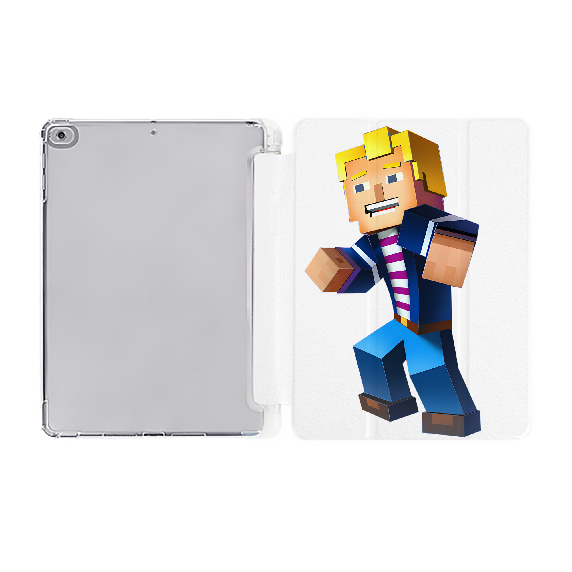 （画像用） マインクラフト ブロックの世界 Minecraft MC Block world IPad ケース ペン収納付き 三つ折りスタンド PUレザー×シリコン 対応機種9.5/10.5/10.9インチ